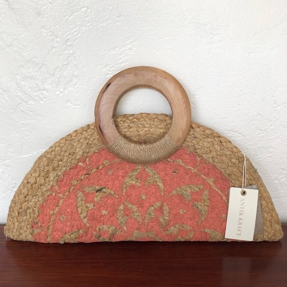 𝅺antik Kraft Jute Clutch in Peach - Picture 1 of 3